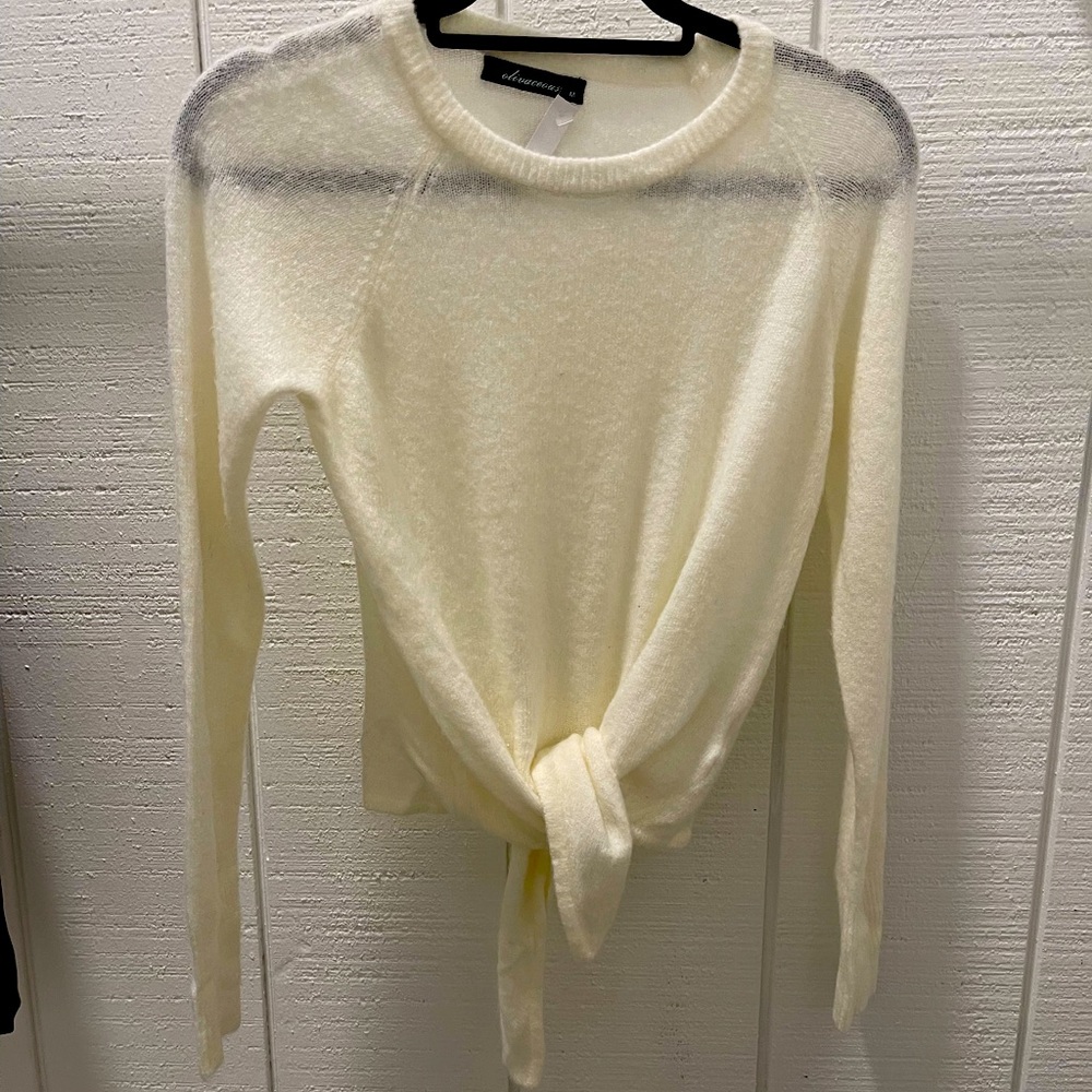NWT Ivory Cashmere long sleeve tie sweater
